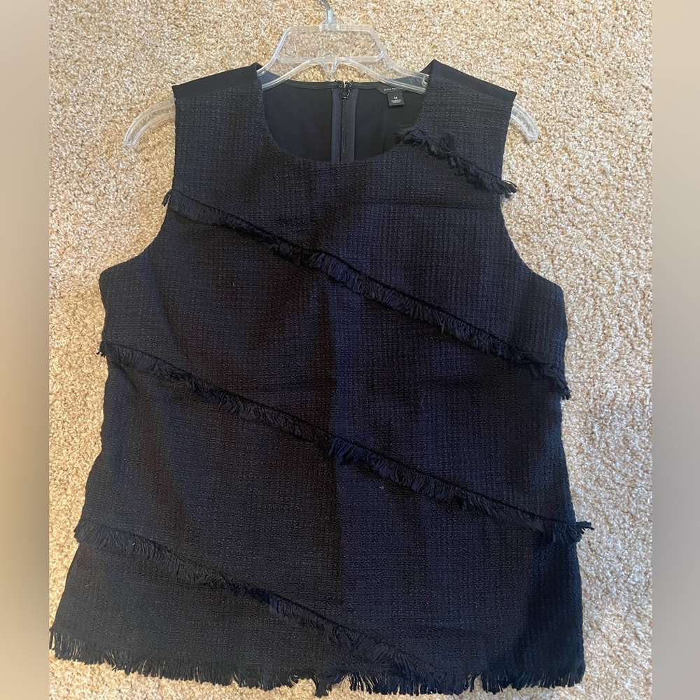 Black Ann Taylor Fringe Top
